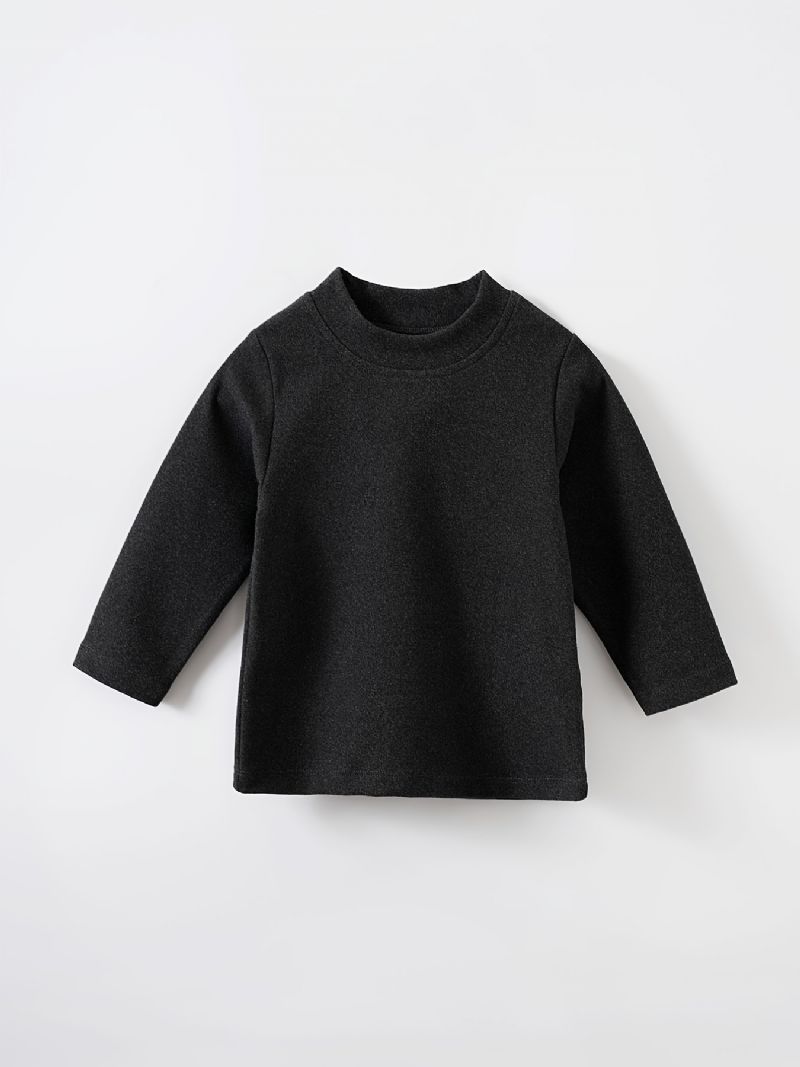 Gutter Casual Crew Neck Pullover Shirt Langermet Thermal Tops For Winter Black