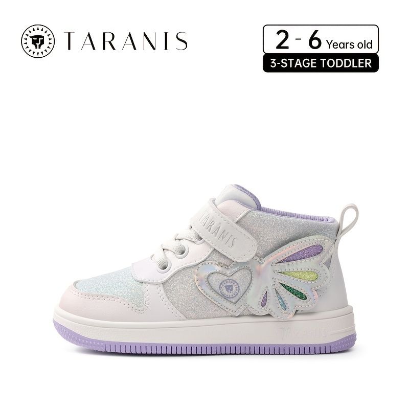 Småbarn Baby Jenter Glitter Wing Design Joggesko Myk Såle Sklisikker Krokløkkefeste High Top Skate Shoes First Walkers Crib