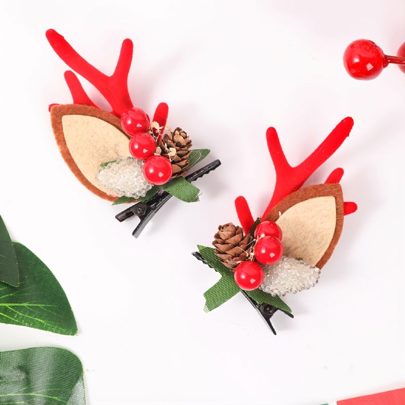 1 Par Barn Christmas Series Cute Pine Cones Side Deer Point Hair Clip