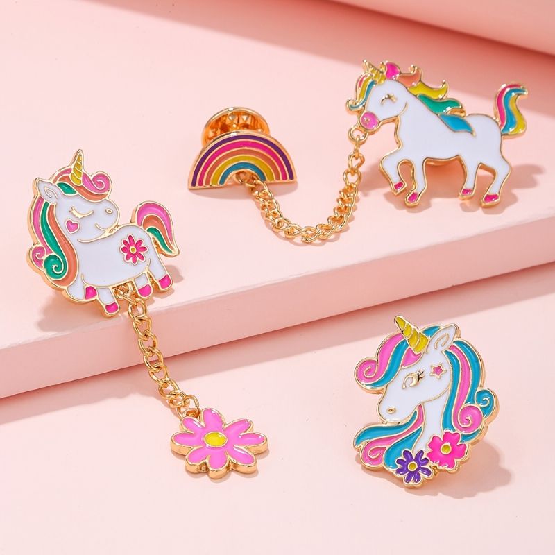 3 Stk Jenter Unicorn Rainbow Design Brosje Pins For Backpack Jeans Shirts