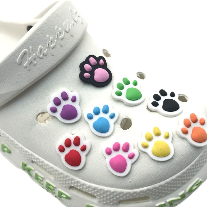 9pc Paw Print Sko Charms For Tresko Pvc Skodekorasjoner Tilbehør Passer For Clog Pins Armbånd Barn Jenter Gutter Sandaler Tøfler