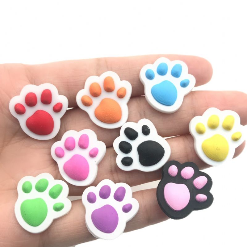 9pc Paw Print Sko Charms For Tresko Pvc Skodekorasjoner Tilbehør Passer For Clog Pins Armbånd Barn Jenter Gutter Sandaler Tøfler