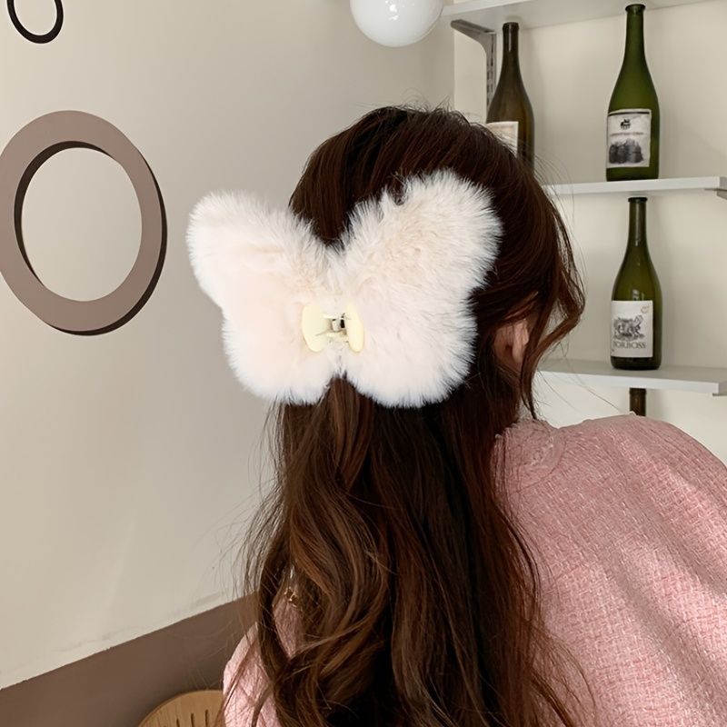 Butterfly Hair Claw Fuskepels Hårklemmer Fluffy Plysj Clips Fuzzy Jaw Clamps Jenter Clip Hårnål For Kvinner