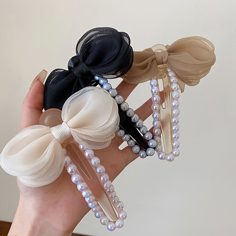 Faux Pearl Hair Claw Clips Sløyfe Hodeplagg Tykt Langt Hår Kjeveklemmer Hårnål For Kvinner Jenter