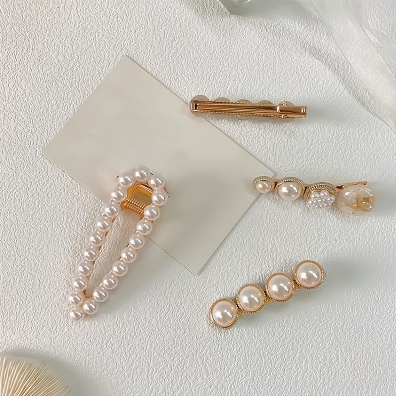 Faux Pearl Hårklemmer Mote Jenter Elegant Barrette For Langt Hår Kort Kvinner 6 Stk/sett