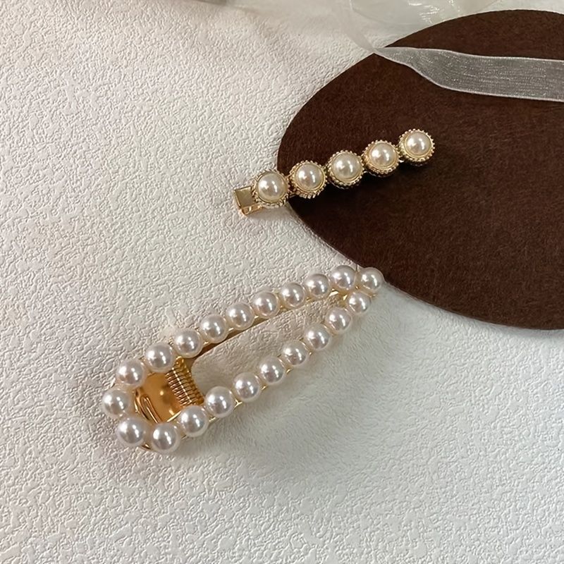 Faux Pearl Hårklemmer Mote Jenter Elegant Barrette For Langt Hår Kort Kvinner 6 Stk/sett