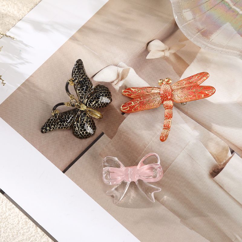 Han Jenter New Butterfly Hair Clip 5pack Clear Alligator Tilbehør Sideklemme Dragonfly Double