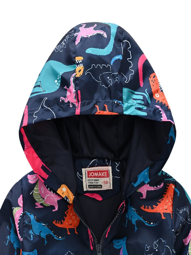 1 Stk Casual Søt Dinosaur Print Glidelås Hettejakke Cardigan Krage Termojakke For Vinter Gutter Jenter