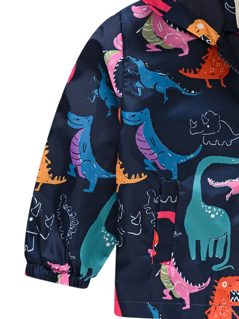 1 Stk Casual Søt Dinosaur Print Glidelås Hettejakke Cardigan Krage Termojakke For Vinter Gutter Jenter