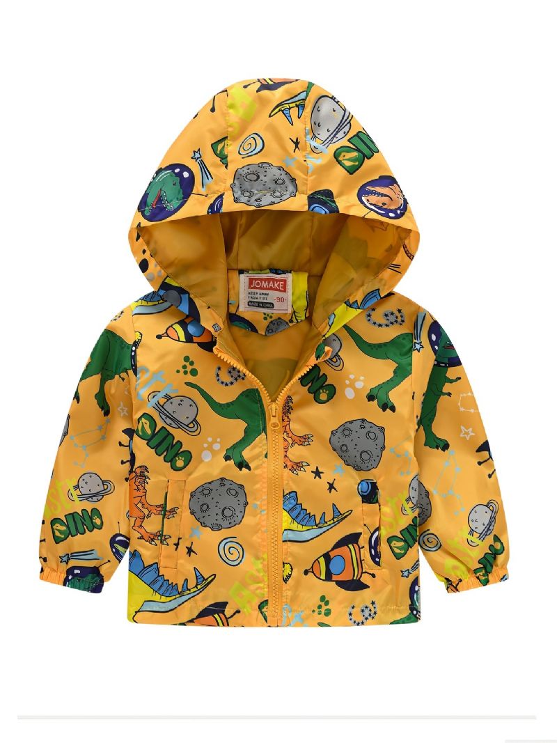 1 Stk Gutter Jenter Casual Søt Dinosaur Print Glidelås Hettejakke Cardigan Kragejakke Til Vinter