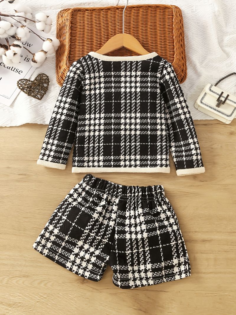 2 Stk Baby Jenter Langermet Cardigan Jakke & Houndstooth Shorts Barneklær