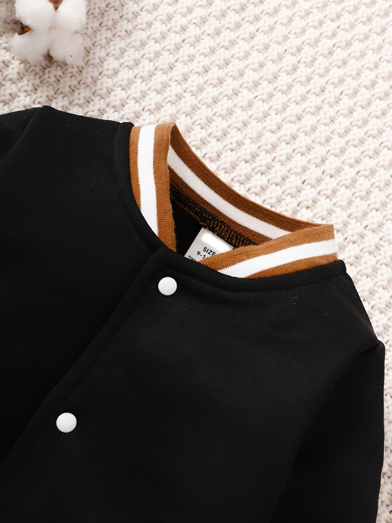 Baby Gutter Bear Mønster Striped Trim Bomber Jacket