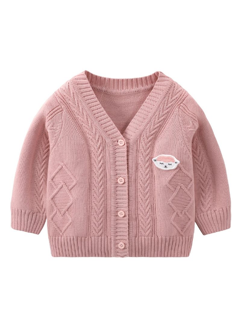 Baby Jenter Gutter Strikket Cardigan V-hals Genser Termisk Jakke Med Tegneseriedesign Til Vinter Babyklær