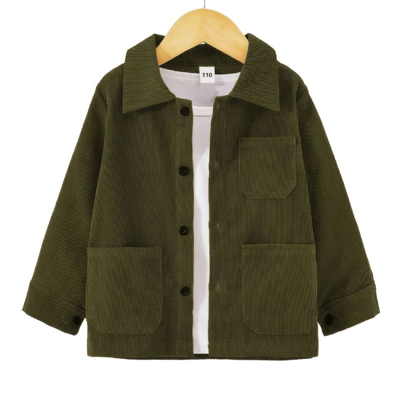 Guttens Army Green Corduroy Button Down Jakke Barneklær