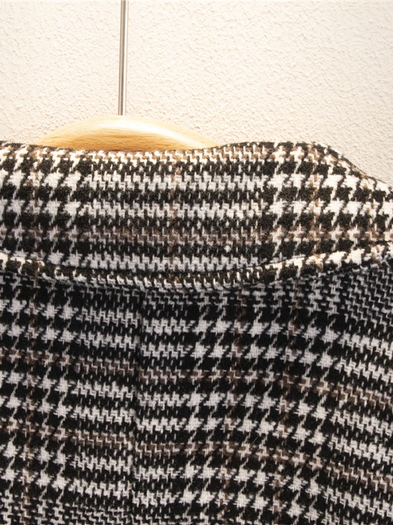 Gutter Houndstooth Jakke Knapp Lapel Yttertøy Barneklær