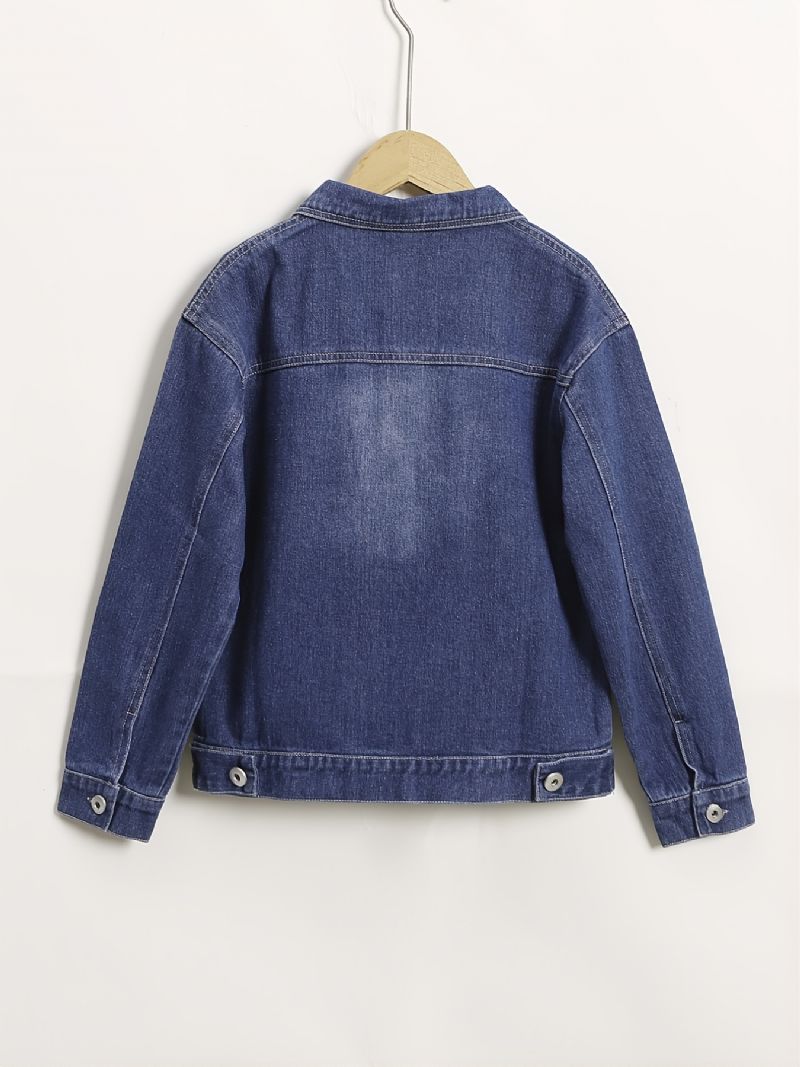 Høst Vinter Jenter Fasjonable Brodert Flower Lapel Denim Jacket