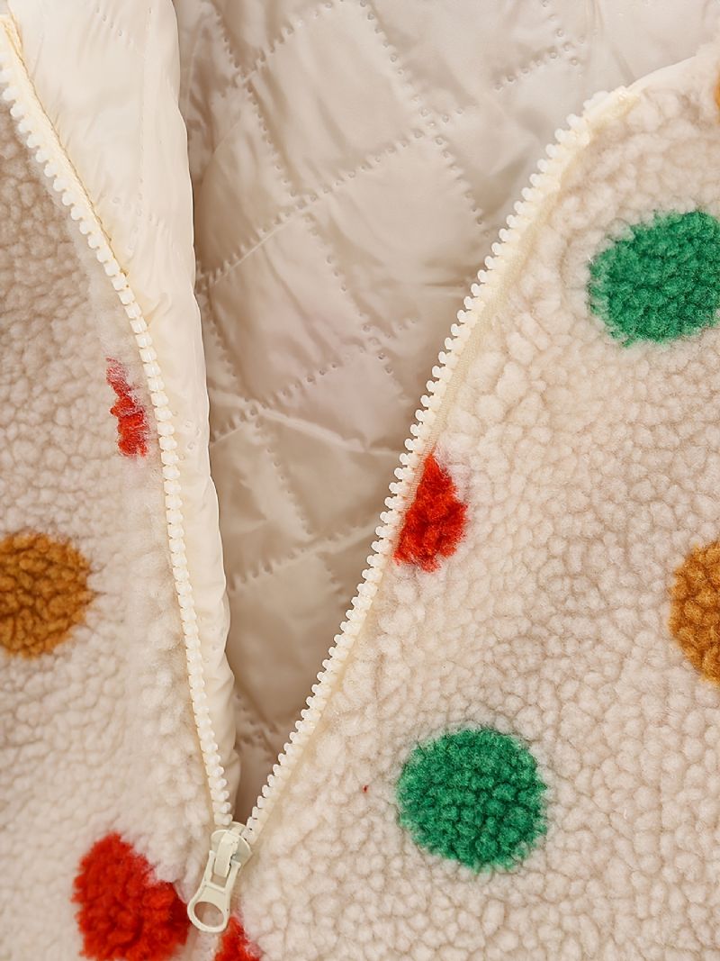 Jenter Polka Dots Glidelås Hettejakke Fleece Tykket Varm Vinter