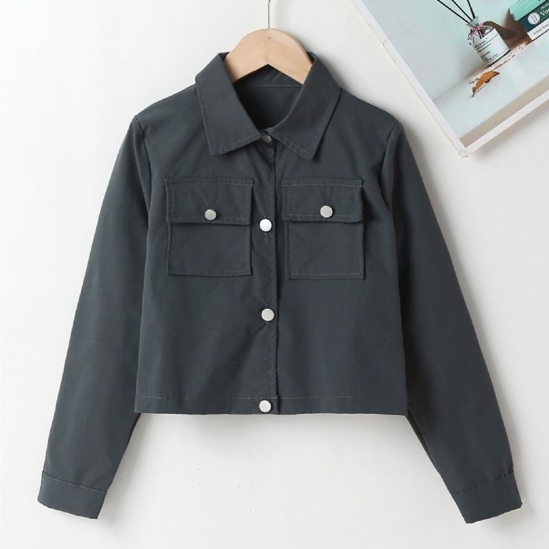 Jenter Svart Pocket Button Lapel Jacket